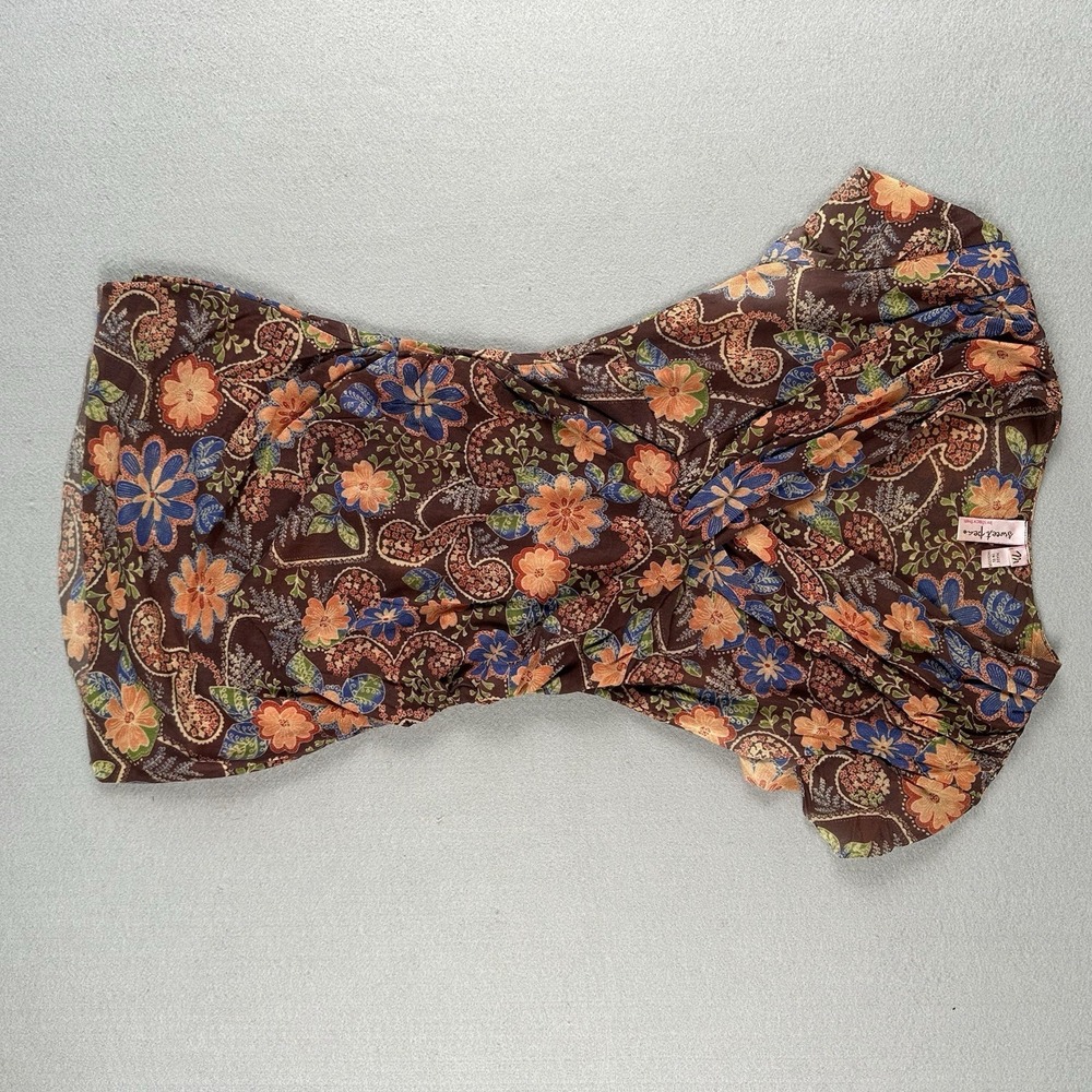 Vtg Y2K Sweet Pea Mesh Baby Doll Tunic V Neck Women's Medium Multicolor Paisley - Picture 12 of 16